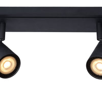 Lucide LENNERT LED bathroom ceiling spotlight, 2x5W GU10 dimmable, 3000K, IP44, Sand Matt Black