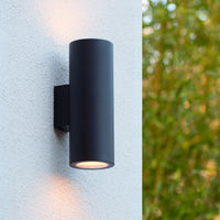 Lucide VOLANTIS Applique da esterno nera, 2xE27, IP54, luce verso l’alto e verso il basso, cilindro moderno in alluminio