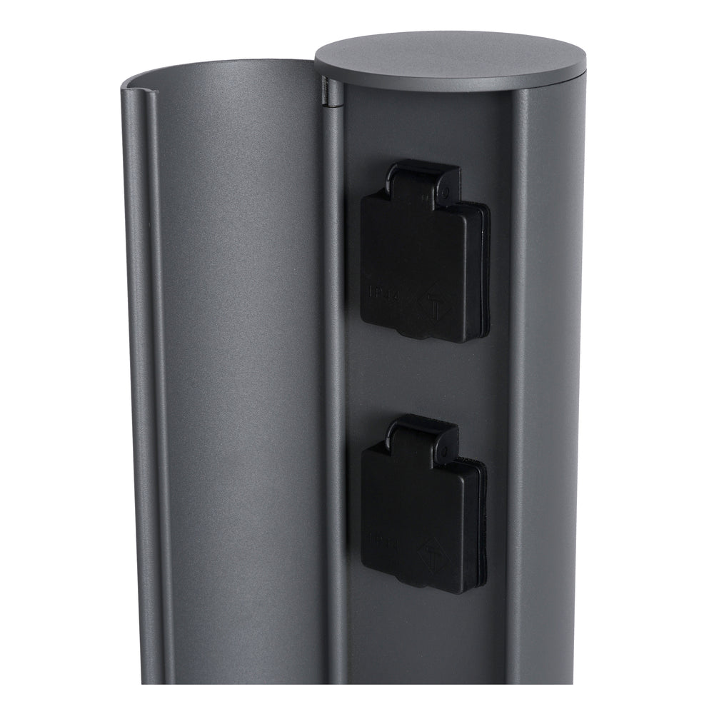 Colonna prese elettriche da esterno Lucide IP44, prese con messa a terra Tipo F, finitura in alluminio antracite, altezza 40 cm