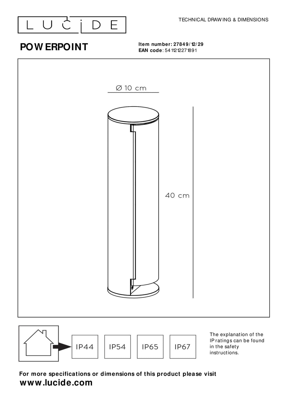 Colonna prese elettriche da esterno Lucide IP44, prese con messa a terra Tipo F, finitura in alluminio antracite, altezza 40 cm
