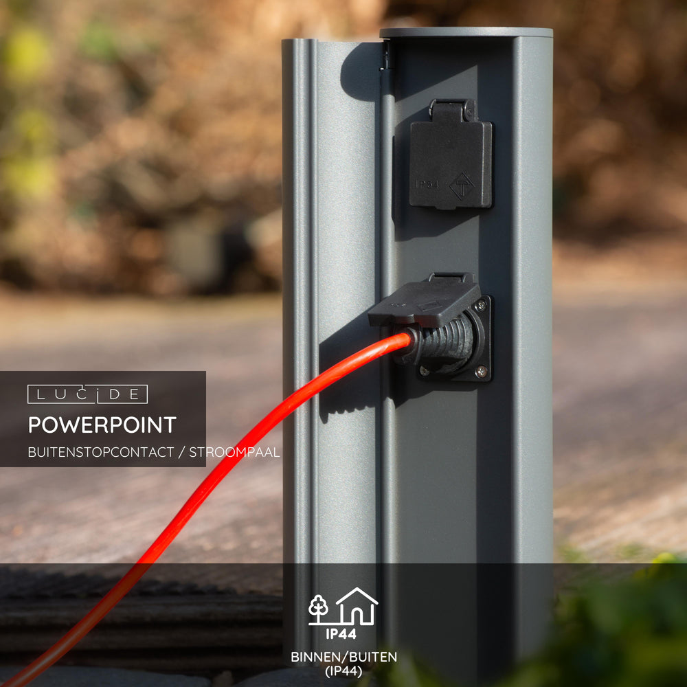 Colonna prese elettriche da esterno Lucide IP44, prese con messa a terra Tipo F, finitura in alluminio antracite, altezza 40 cm