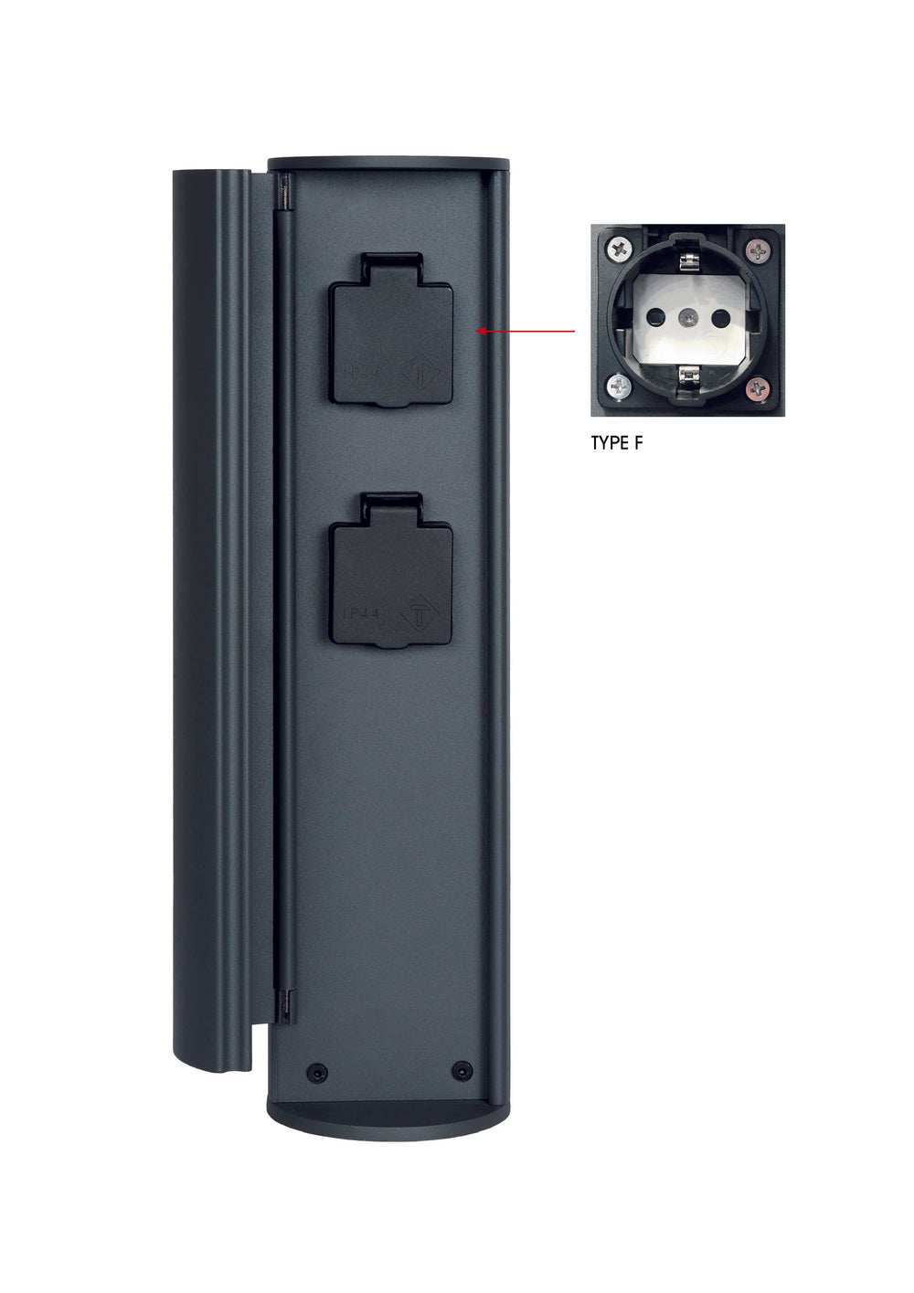 Colonna prese elettriche da esterno Lucide IP44, prese con messa a terra Tipo F, finitura in alluminio antracite, altezza 40 cm