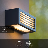 Applique da parete Lucide DIMO Antracite, interno esterno, portalampada E27, IP54, corpo in alluminio rettangolare