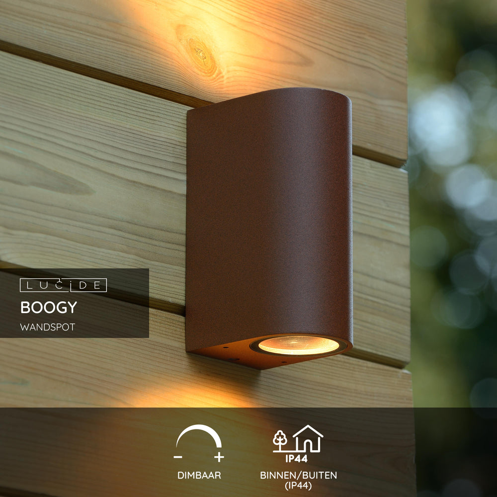 Lucide BOOGY applique da parete interno esterno 2xGU10 IP44 Alluminio ruggine moderno illuminazione su e giù
