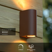 Lucide BOOGY wall light indoor outdoor 2xGU10 IP44 Rusty aluminum modern up down lighting