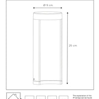 Lucide COMBO lampada da giardino a palo LED, 9W 3000K, IP54 alluminio nero, paletto moderno da esterno 250mm