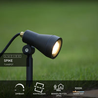 Lucide SPIKE LED garden spotlight, 1x5W GU10 3000K, dimmable, IP54 Black aluminum outdoor light