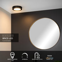 Lucide BRICE plafoniera LED da bagno, 12W 3000K dimmerabile, IP44 rotonda Nera Ø18cm