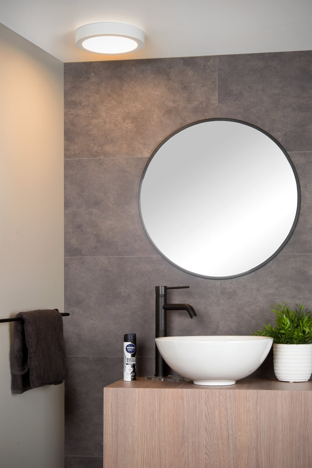 Lucide BRICE Plafoniera LED da bagno, dimmerabile 15W 3000K, IP44 rotonda 24cm Bianco design moderno