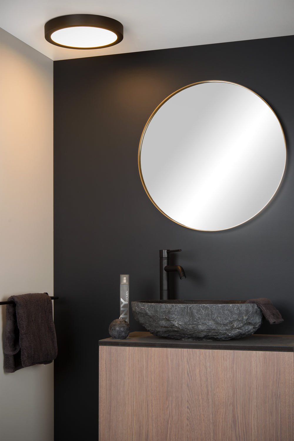 Lucide BRICE plafoniera LED, 30W 3000K dimmerabile, IP44 rotonda 30cm, Nero Opaco, illuminazione moderna per bagno