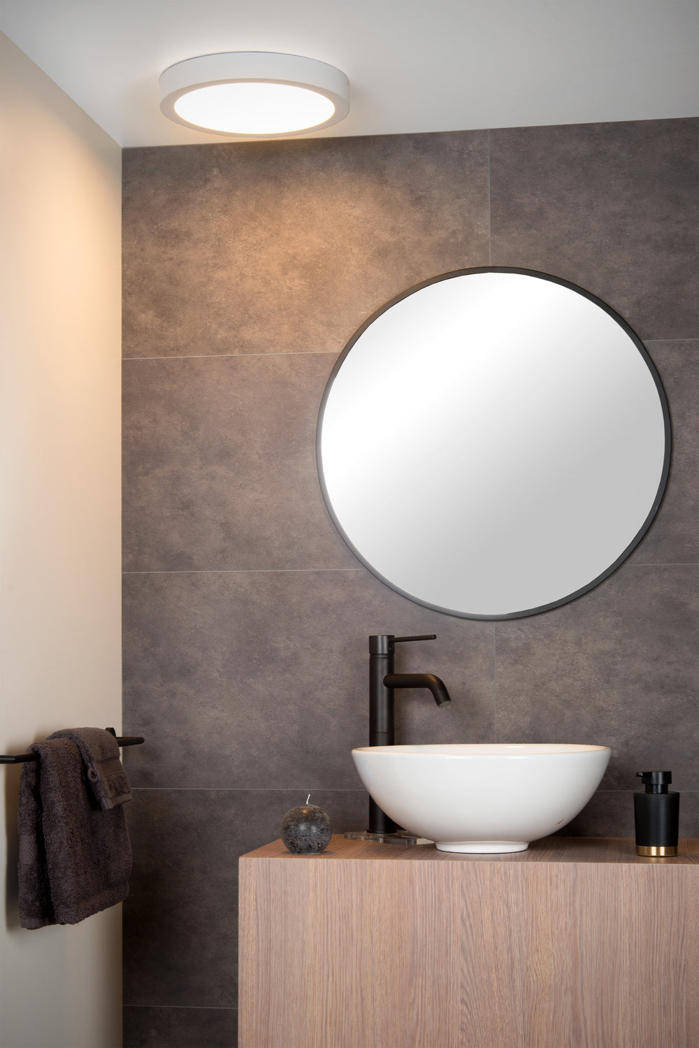 Lucide BRICE plafoniera LED da bagno, dimmerabile 30W 3000K, rotonda 300mm, IP44, finitura bianca