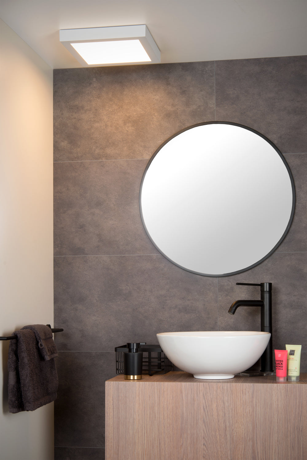 Lucide BRICE lampada da soffitto LED per bagno, dimmerabile 30W 3000K, IP44, Bianco, design quadrato moderno
