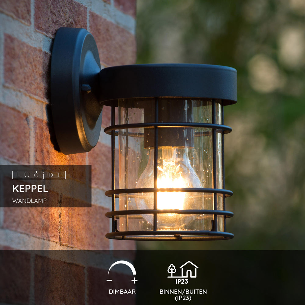 Lucide KEPPEL wall light indoor outdoor E27 socket IP44 Matt Black metal 220-240V 60W