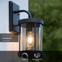 Lucide Makkum applique da parete, 1xE27, lampada da esterno e interno IP23, metallo Nero Opaco, 220-240V, max 60W