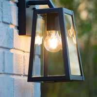 Lucide MATSLOT wall light indoor outdoor, E27 socket, 60W max, IP23, Matt Black metal trapezoid design