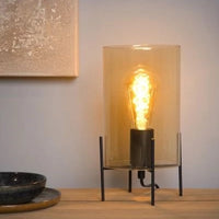 Lucide STEFFIE table lamp Ø15cm, 1xE27, 40W max, Amber glass shade, Black metal base, IP20 indoor lighting