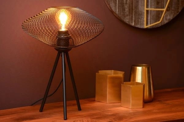 Lampada da tavolo Lucide MESH LED, design ovale in metallo, attacco E27, max 40W, 220-240V, IP20, Nero Opaco, 300x300x410mm