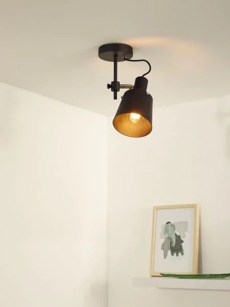 Lucide QUINNY faretto da soffitto nero, 1xE27, 40W max, IP20 corpo in acciaio, orientabile e inclinabile