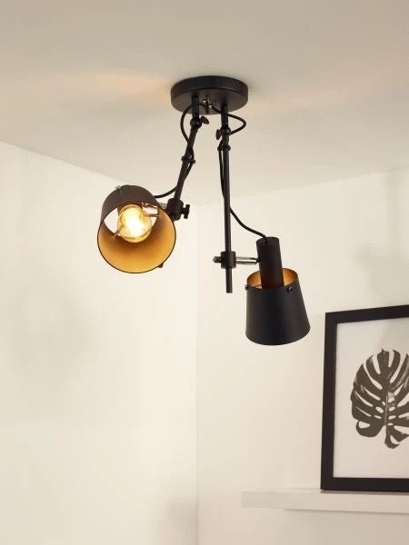 Faretto da soffitto Lucide QUINNY 2xE27 acciaio nero, orientabile inclinabile, illuminazione da interno stile industriale IP20