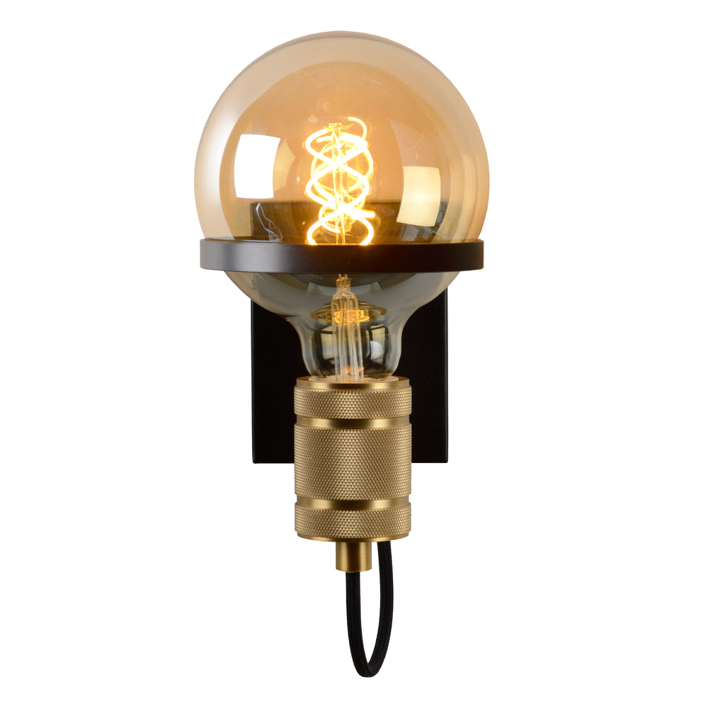 Lucide OTTELIEN lampada da parete, 1xE27, max 60W, 220-240V, IP20, acciaio nero opaco moderno con portalampada in ottone