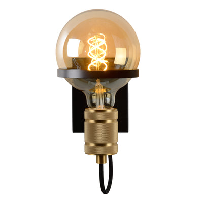 Lucide OTTELIEN lampada da parete, 1xE27, max 60W, 220-240V, IP20, acciaio nero opaco moderno con portalampada in ottone