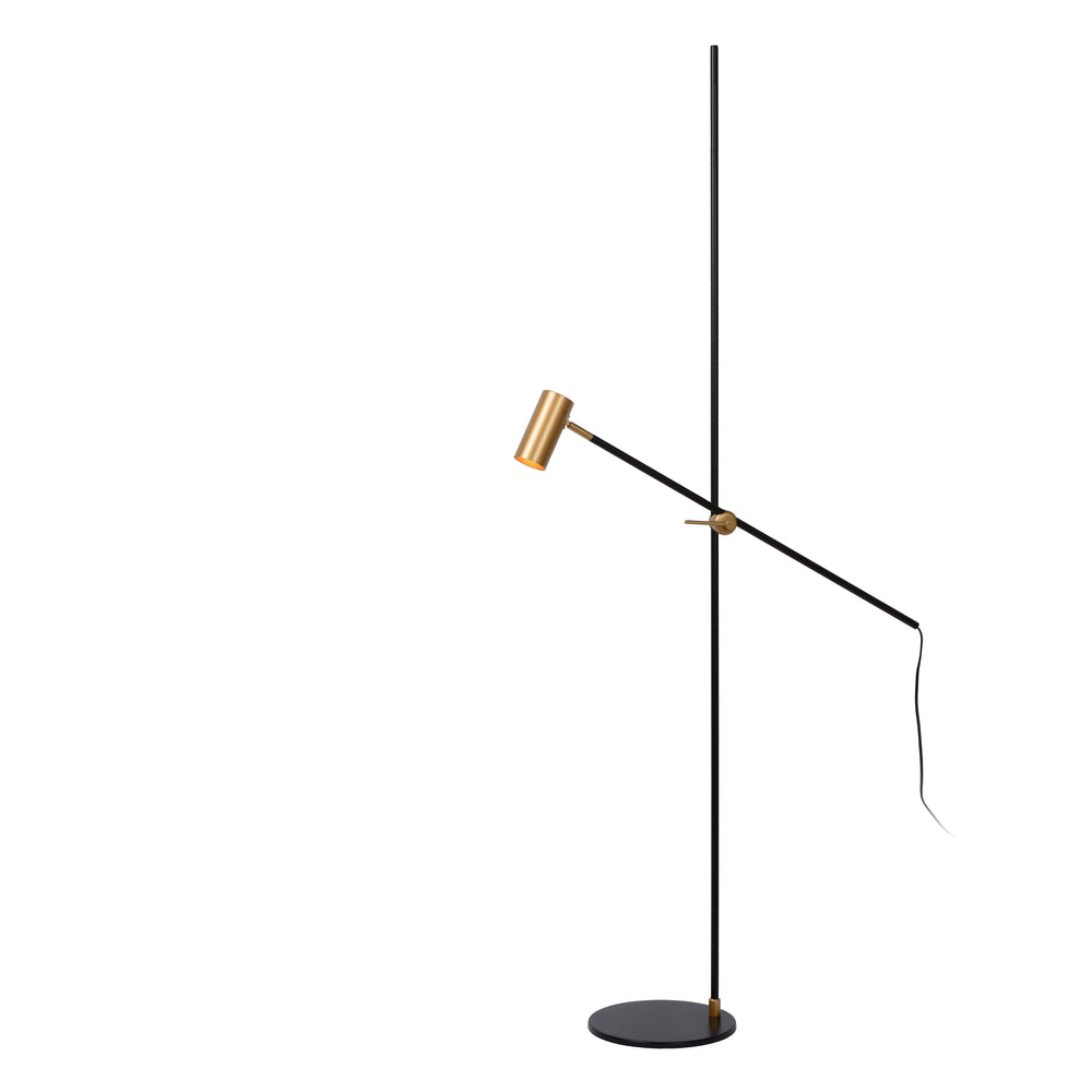 Lucide PHILINE lampada da lettura da terra moderna, 1xGU10, compatibile LED, altezza regolabile, Nero opaco con testa dorata