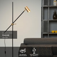 Lucide PHILINE lampada da lettura da terra moderna, 1xGU10, compatibile LED, altezza regolabile, Nero opaco con testa dorata