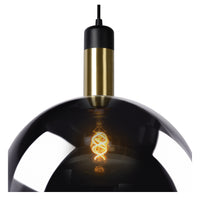Lampada a sospensione Lucide JULIUS, 1xE27, paralume in vetro fumé Ø20cm, legno nero e metallo dorato, 220-240V, IP20