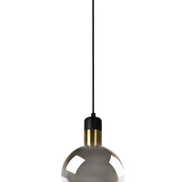 Lampada a sospensione Lucide JULIUS, 1xE27, paralume in vetro fumé Ø20cm, legno nero e metallo dorato, 220-240V, IP20