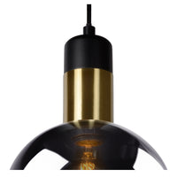 Lucide JULIUS pendant light Ø28cm smoke glass black wood gold metal E27 40W dimmable IP20 220-240V