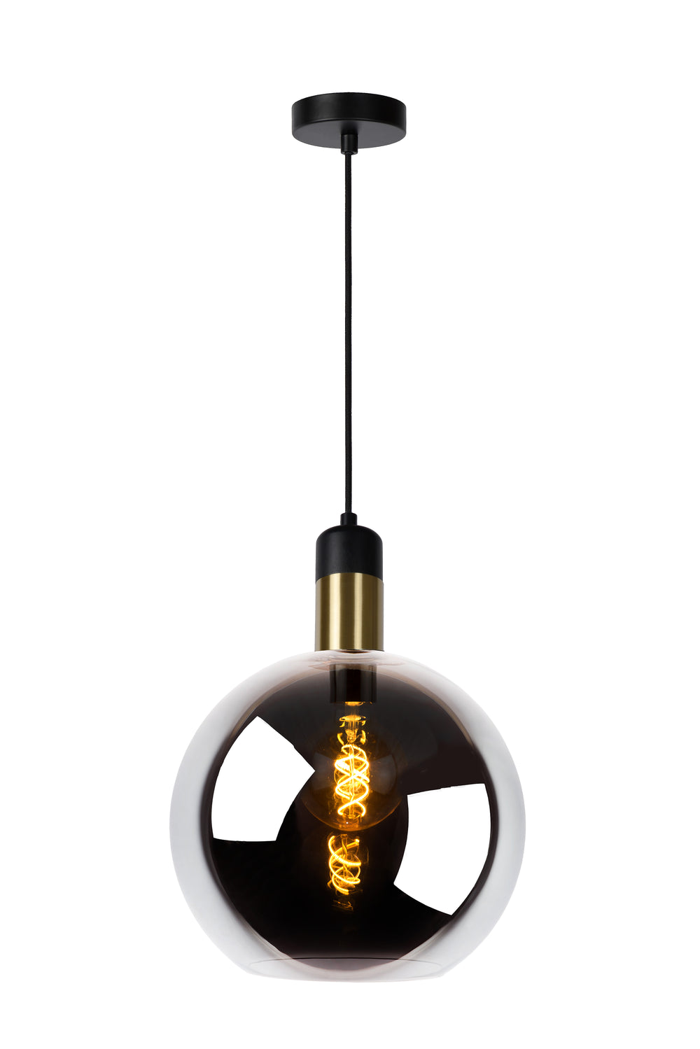 Lucide JULIUS pendant light Ø28cm smoke glass black wood gold metal E27 40W dimmable IP20 220-240V