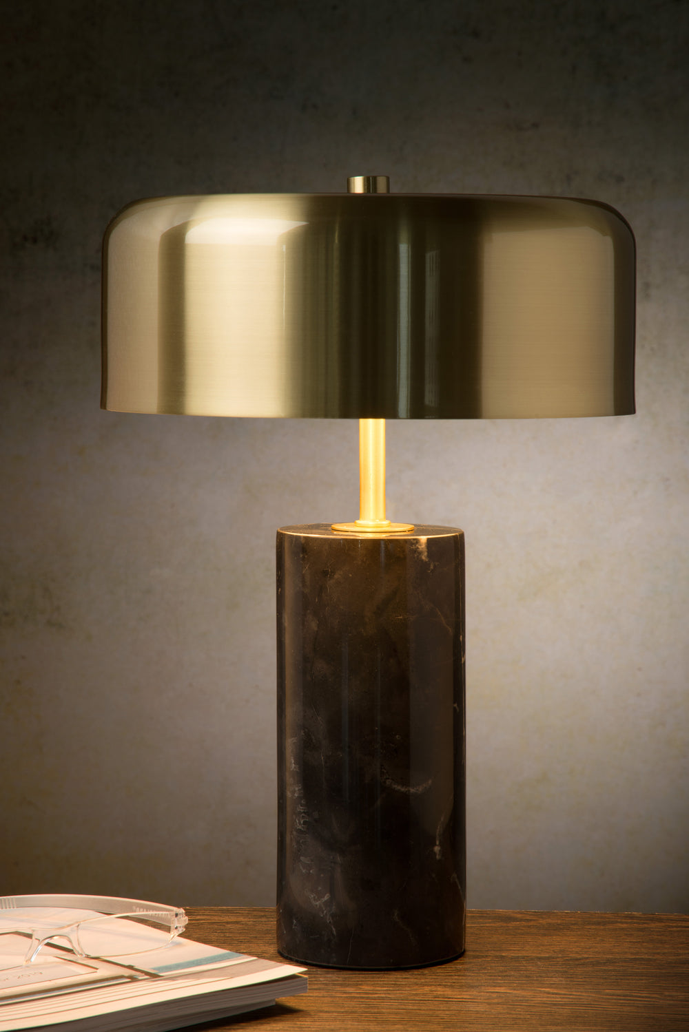 Lampada da tavolo moderna Lucide MIRASOL Ø25cm Metallo e marmo nero, 3xG9 portalampada, dimmerabile con interruttore a cavo, IP20