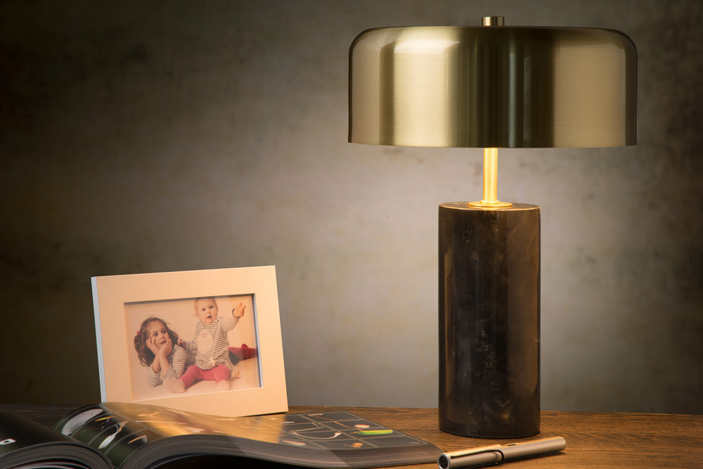 Lampada da tavolo moderna Lucide MIRASOL Ø25cm Metallo e marmo nero, 3xG9 portalampada, dimmerabile con interruttore a cavo, IP20