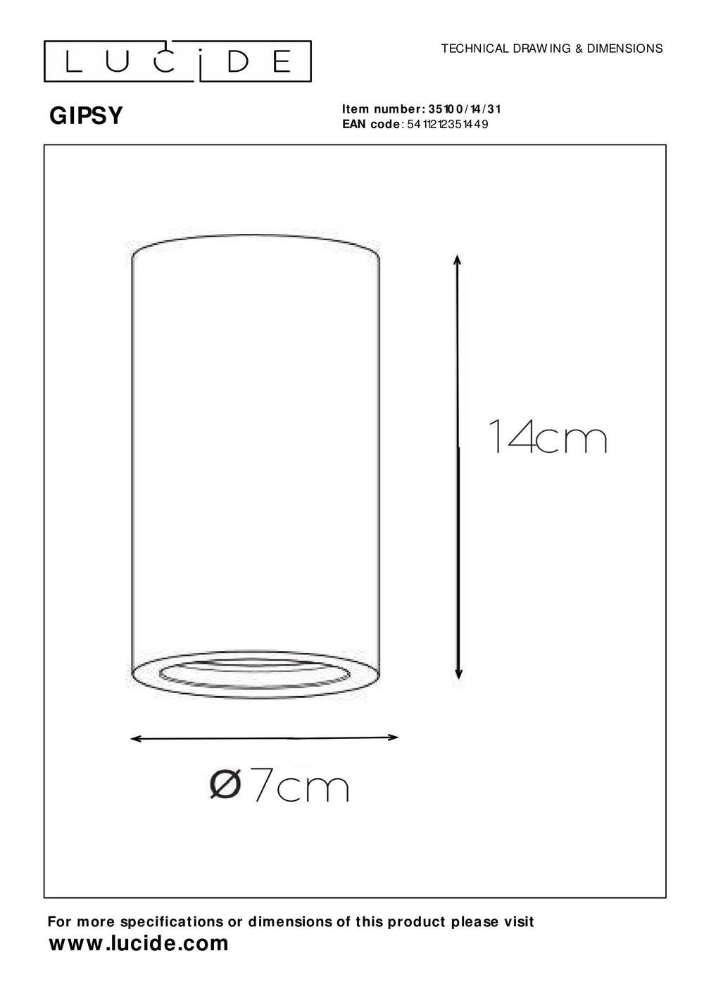 Faretto da soffitto Lucide Gipsy, 1xGU10, 220-240V, IP20, gesso bianco, design moderno cilindrico Ø7cm