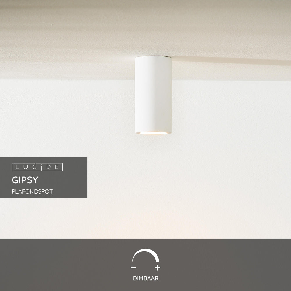 Faretto da soffitto Lucide Gipsy, 1xGU10, 220-240V, IP20, gesso bianco, design moderno cilindrico Ø7cm