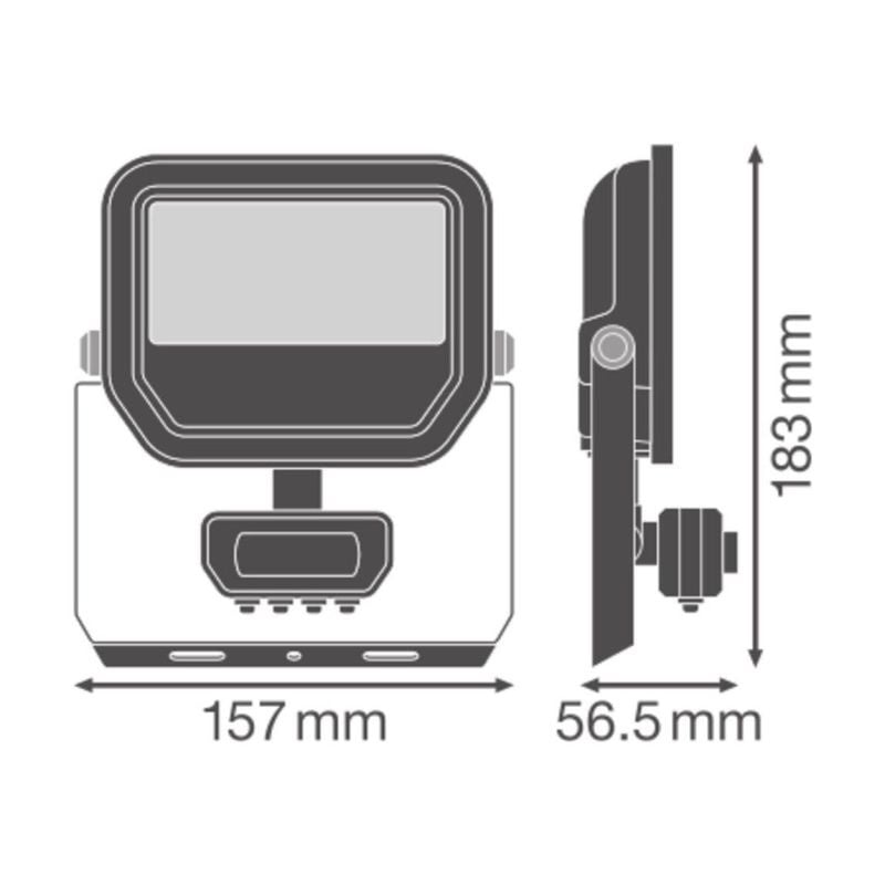 17W black aluminum LED floodlight with motion sensor, 2200 lumen, 830 warm white, IP65