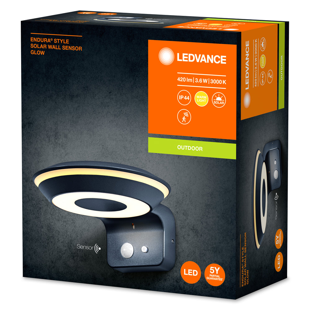 Ledvance Endura Style solare GLOW Sensore da Parete LED 3.6W 3000K IP44 Grigio Scuro Lampada da Esterno