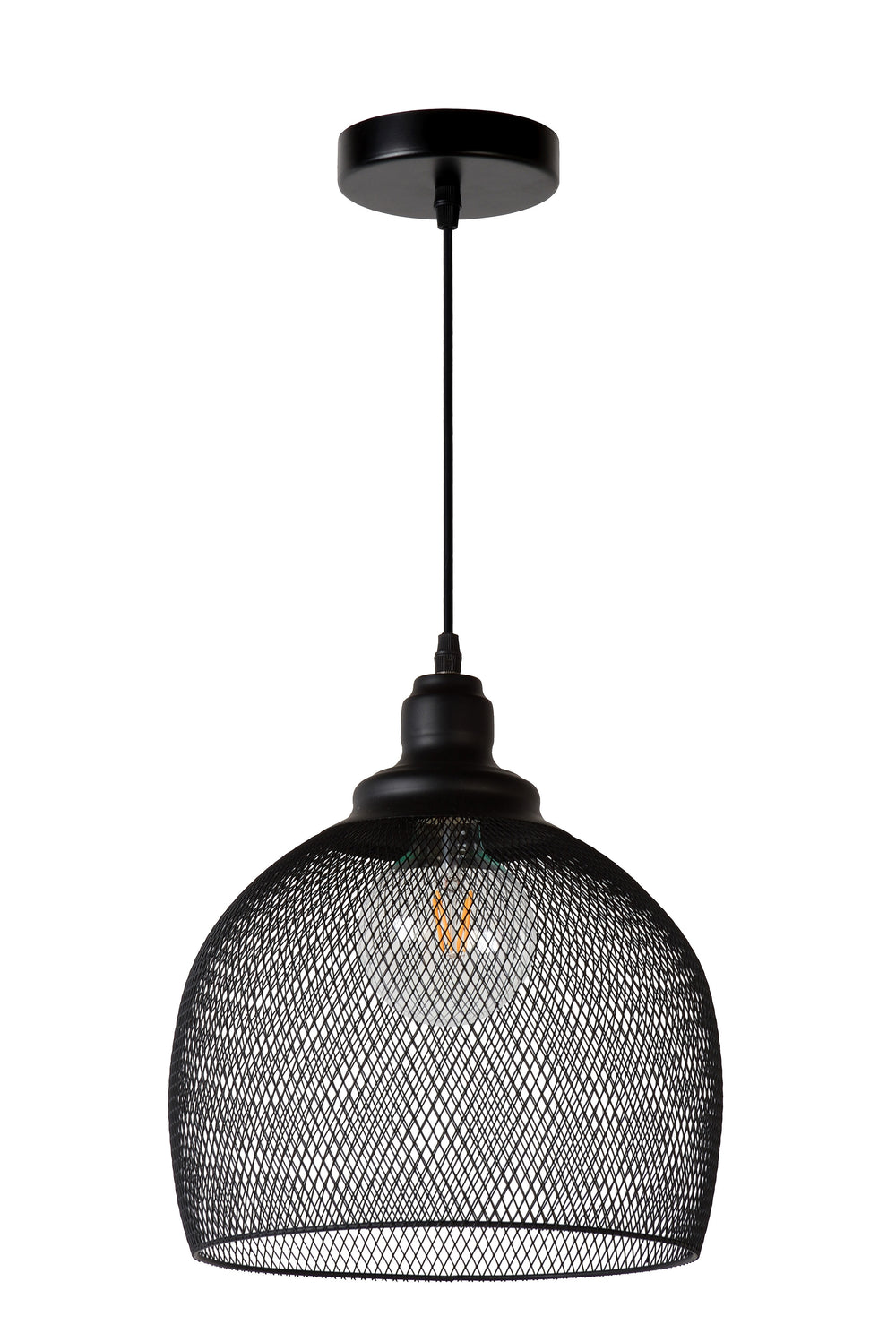 Lampada a sospensione Lucide MESH Nera ⌀28cm 1xE27 moderna in metallo IP20 altezza regolabile dimmerabile