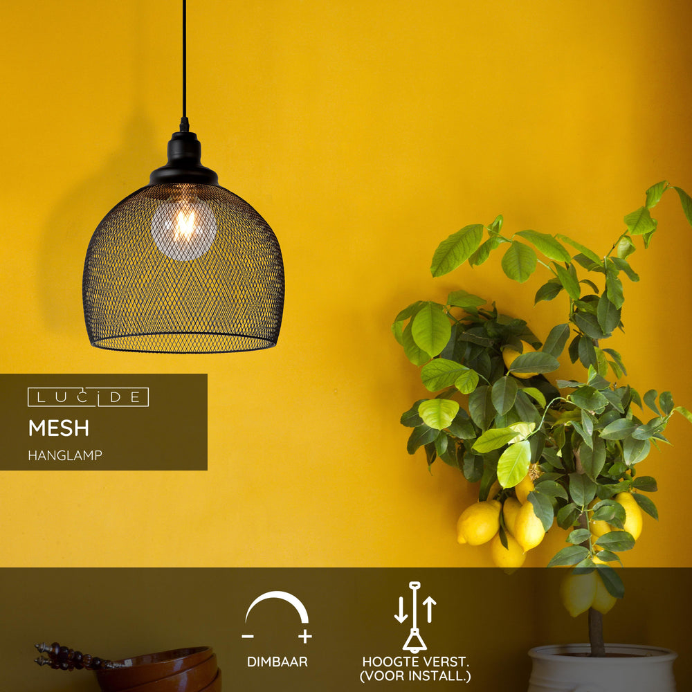 Lampada a sospensione Lucide MESH Nera ⌀28cm 1xE27 moderna in metallo IP20 altezza regolabile dimmerabile