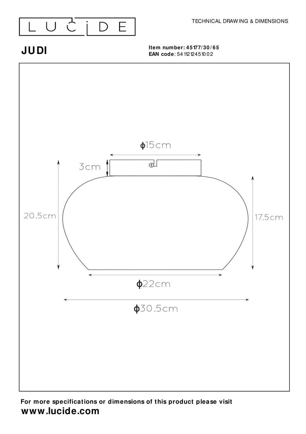 Lucide JUDI plafoniera Ø30,5cm, vetro fumé, 1xE27, dimmerabile, stile moderno, struttura in metallo, IP20