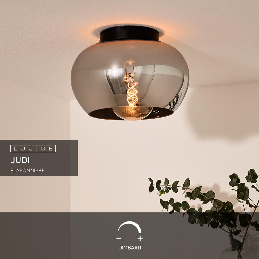 Lucide JUDI plafoniera Ø30,5cm, vetro fumé, 1xE27, dimmerabile, stile moderno, struttura in metallo, IP20