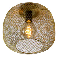 Plafoniera Lucide MESH 30cm cilindro in metallo, attacco E27, Nero Opaco con finitura Oro, stile vintage IP20