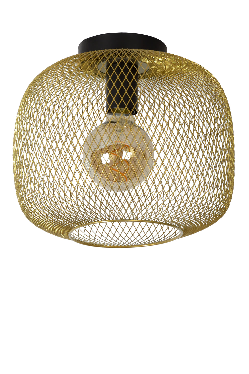 Plafoniera Lucide MESH 30cm cilindro in metallo, attacco E27, Nero Opaco con finitura Oro, stile vintage IP20