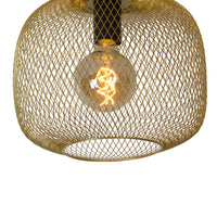 Plafoniera Lucide MESH 30cm cilindro in metallo, attacco E27, Nero Opaco con finitura Oro, stile vintage IP20
