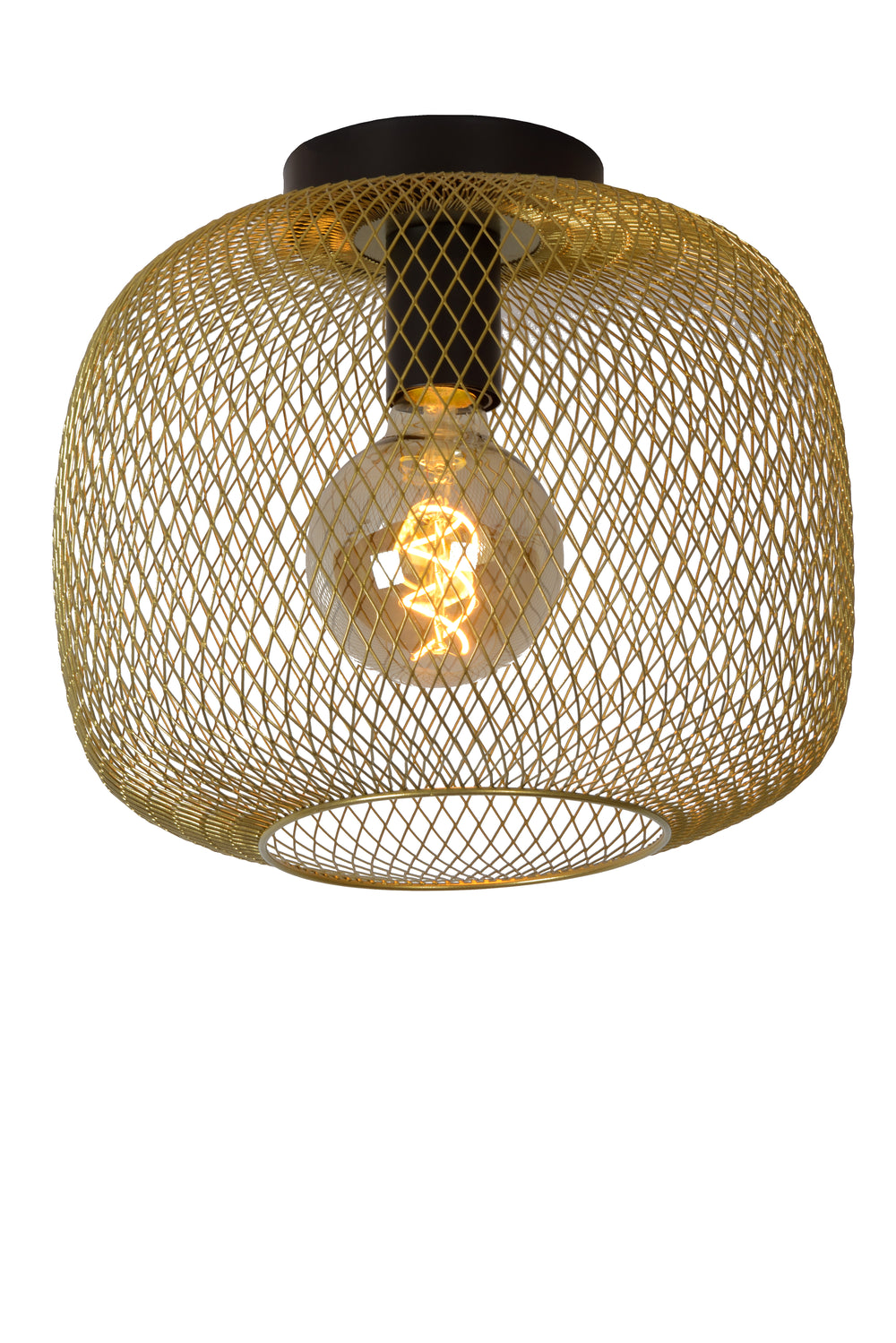 Plafoniera Lucide MESH 30cm cilindro in metallo, attacco E27, Nero Opaco con finitura Oro, stile vintage IP20