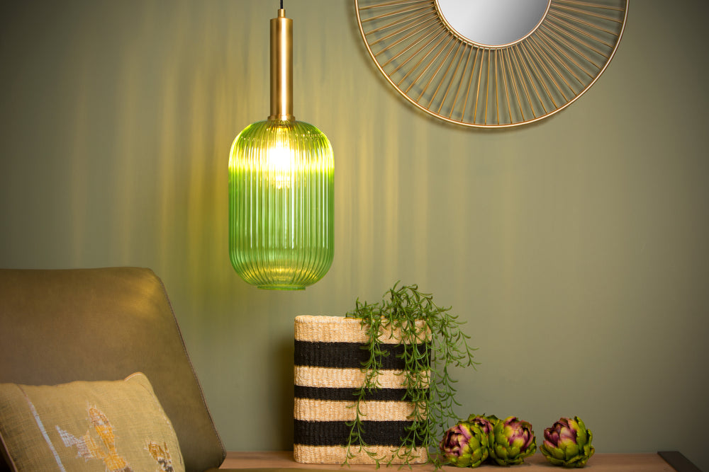 Lucide MALOTO pendant light, vintage oval metal and glass, E27 socket, 40W max, IP20, green bronze finish