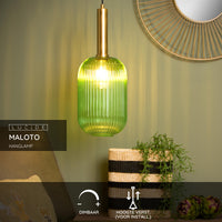 Lucide MALOTO lampada a sospensione, metallo e vetro ovale vintage, attacco E27, max 40W, IP20, finitura bronzo verde