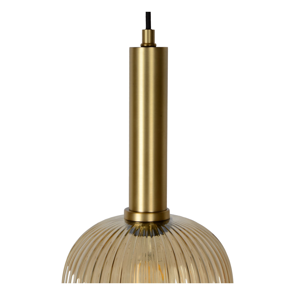 Lucide MALOTO lampada a sospensione vintage, 1xE27, 40W max, vetro ambra, finitura bronzo, altezza regolabile, IP20