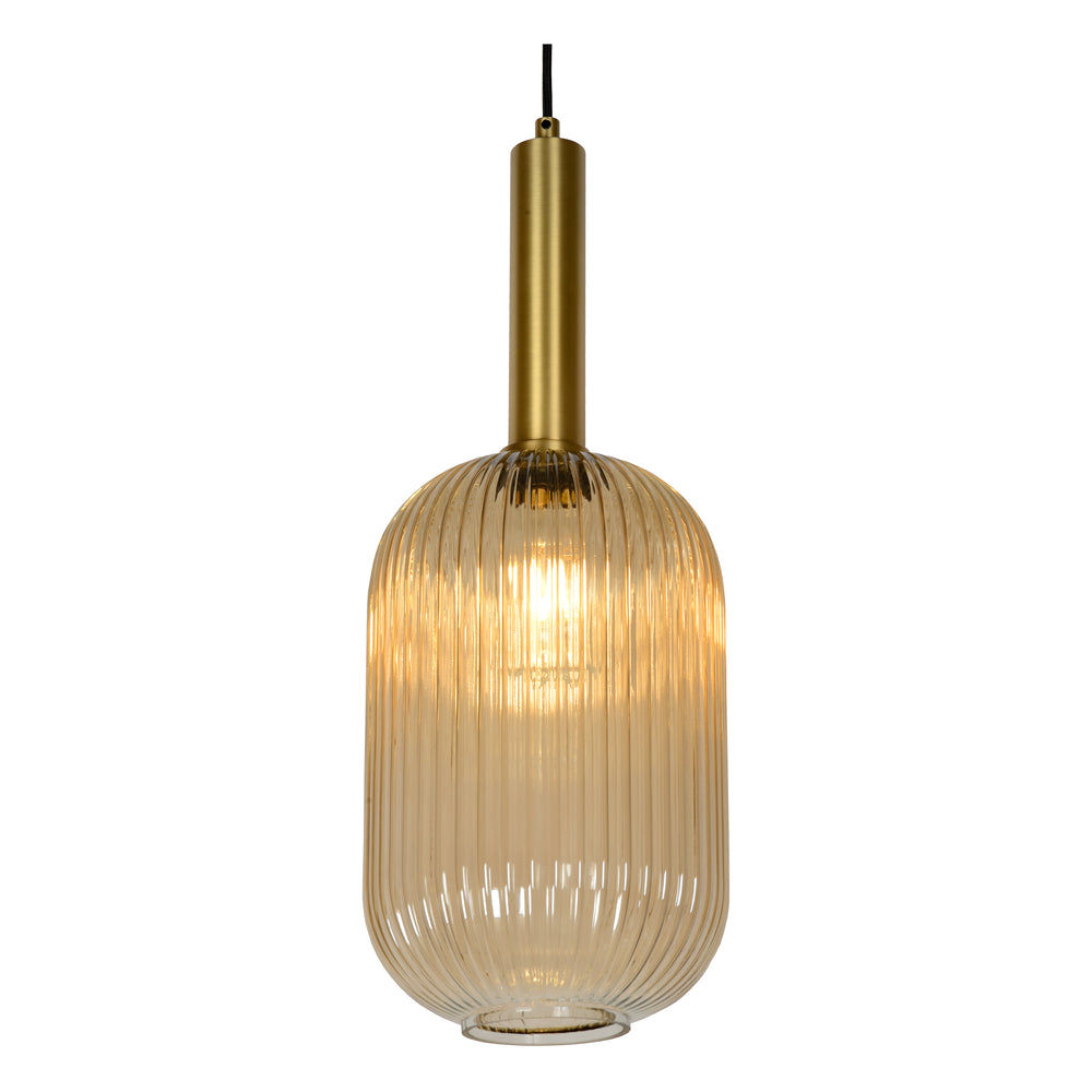 Lucide MALOTO lampada a sospensione vintage, 1xE27, 40W max, vetro ambra, finitura bronzo, altezza regolabile, IP20