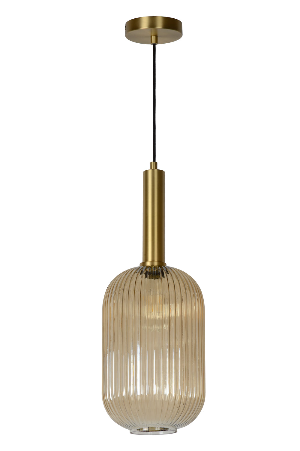 Lucide MALOTO lampada a sospensione vintage, 1xE27, 40W max, vetro ambra, finitura bronzo, altezza regolabile, IP20